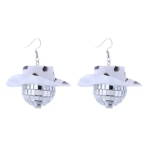 70er Jahre Disco Kugel Cowboyhut Ohrringe, retro Party Mode Schmuck Accessoires für Damen.