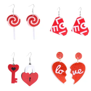 Valentinstag Acryl Herz Schlüssel Schloss Umschlag Ohrringe Für Damen Kreative Asymmetrische Hängende Ohrringe Schmuck