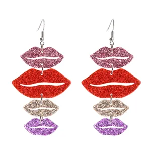 Schicke mehrschichtige Glitzer-Lippen-Ohrringe, lebendiger Modeschmuck für Damen Partys.