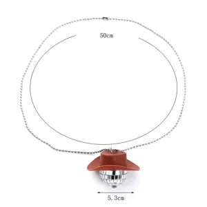 70er Retro Disco Cowboyhut Spiegelkugel Halskette Party Schmuck Mode Accessoire