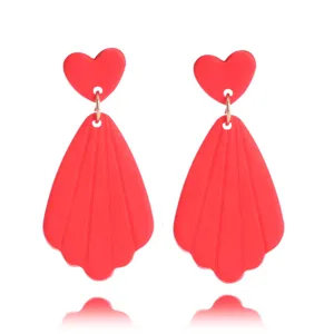 Rote Herzen Schale Ton lange Ohrringe süßer Stil Party Valentinstag Geschenk Schmuck.