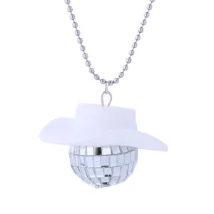 70er Jahre Disco Cowboyhut Spiegelkugel Halskette Party Kostüm Schmuck Accessoire