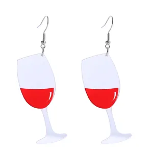 Rote Weinglas Acryl Ohrringe fuer Damen Mode Statement Schmuck Haengende Ohrringe