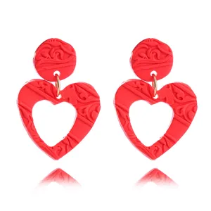 Rote Polymer Ton Herz Ohrringe süße Stil lange Party Schmuck Accessoires für Damen Geschenke