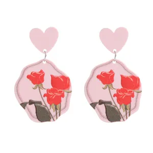 Jolies boucles d'oreilles cœur acrylique rose rose rouge bijoux mode femme saint valentin