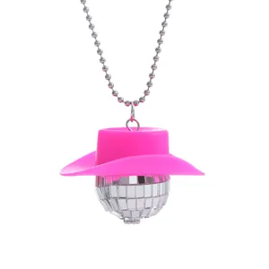 70er Disco Rosa Cowboyhut Discokugel Halskette Anhanger Party Kostum Schmuck Zubehor