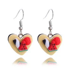 Schöne Herz Polymer Ton Baumelhängeohrringe mit Wassermelone Anhängern für Party Damen.