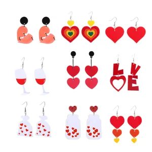 Acryl Rote Herz Ohrhänger Für Damen Valentinstag Personalisierte Trendige LOVE Buchstaben Hängeohrringe Statement Schmuck