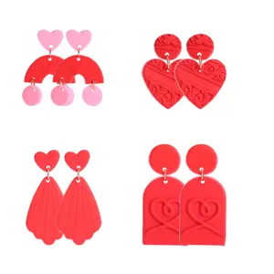 Valentinstag Polymer Ton Herz Ohrringe süße geometrische Hängeohrringe Damen Party Schmuck