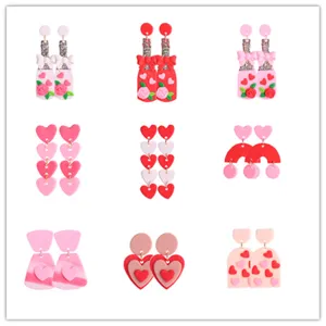 Valentinstag Polymer Clay Ohrringe süße Herz lange Ohrhänger für Damen Partys