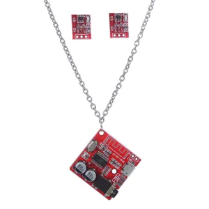 Collier et boucles d'oreilles circuit imprimé cyberpunk, style streetwear hip-hop futuriste.