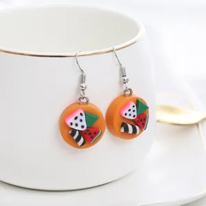 Handgefertigte Fimo Lebensmittel Ohrringe, süße Miniatur Kuchen Frucht Anhänger Ohrhaken Schmuck.