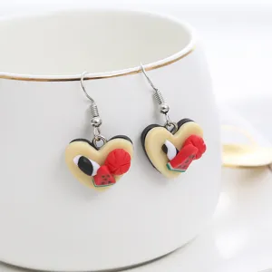Süße handgefertigte Fimo Herz Wassermelone Ohrringe, lustiges kreatives Mode-Schmuck.
