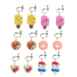 Kreative handgemachte Polymer Ton Cartoon Eiscreme Donut Ohrclip Set für Damen.