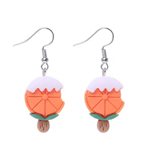 Süße Orangen Eiscreme Ohrringe Detailansicht, schönes Sommer Obst Harz Ohrring Design.