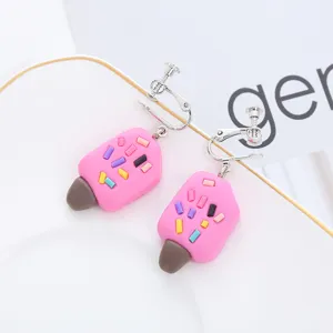 Handgemachte rosa Eiskrem Clip-Ohrringe süsser Cartoon weicher Ton Schmuck für Damen