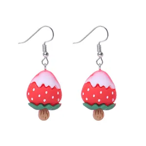Süße Erdbeer-Eiscreme-Ohrringe süße Frucht-Baumel-Ohrringe Sommer frischer Schmuck Geschenke Damen
