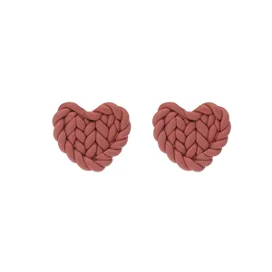 Ton geflochtene Herz Ohrringe in Vintage Rot, handgemachte romantische geometrische Damen Ohrringe.