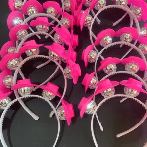 Pink disco ball cowboy hat headband 70s party hair hoop festival punk accessory