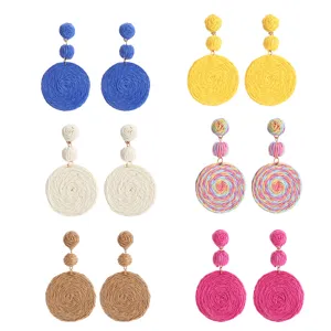 Boho Bast Gewebte Ohrringe Für Damen Handgefertigte Geometrische Runde Hängeohrringe Sommer Strand Resort Schmuck Zubehör