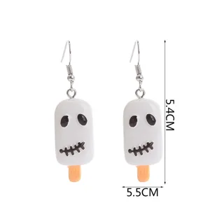 Halloween ghost popsicle earrings resin cute spooky drop dangle jewelry for women gifts 1pair