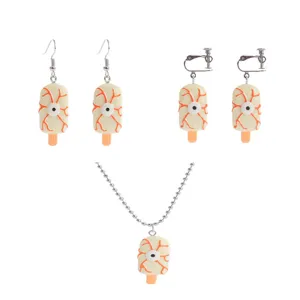 Halloween eyeball popsicle resin jewelry details, spooky cute pendant necklace and earrings set.