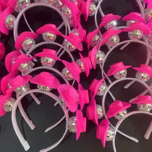 Pink cowgirl hat disco ball headband for 70s retro party festival hair accessories