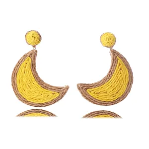 Pendientes colgantes de luna de paja tejida para mujer verano playa vacaciones boho