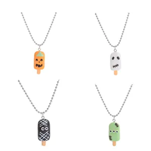 Close-up view of Halloween popsicle resin pendant necklace details, spooky fun style.