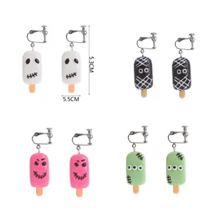 Halloween cute resin popsicle clip-on earrings, funny ghost and monster ear jewelry set.