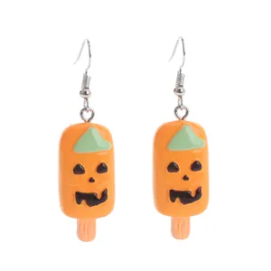 Halloween pumpkin popsicle earrings, cute resin cartoon drop earrings for women party gifts.