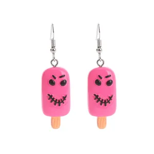 Halloween spooky pink popsicle dangle earrings resin funny ice cream food jewelry gifts for women