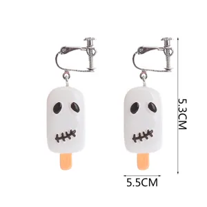 Halloween ghost popsicle clip-on earrings resin cute funny food jewelry accessories for women