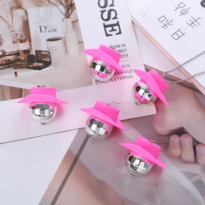 Pink cowboy hat disco ball earrings retro punk festival party fashion jewelry accessories