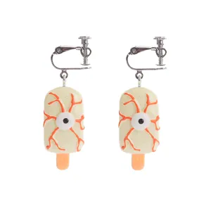Halloween scary eyeball popsicle clip-on earrings quirky resin food art novelty jewelry accessory