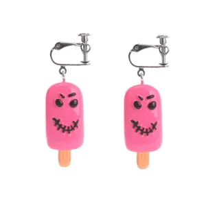 Halloween pink popsicle resin clip-on earrings spooky fun cute food play novelty jewelry