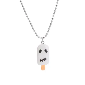 Halloween ghost popsicle pendant necklace resin funny jewelry gift for women daily accessories