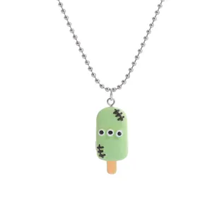 Halloween green monster popsicle necklace resin spooky three-eye ice cream pendant jewelry