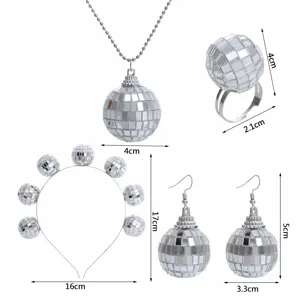 Set di gioielli con sfera disco anni '70 collana orecchini anello cerchietto argento