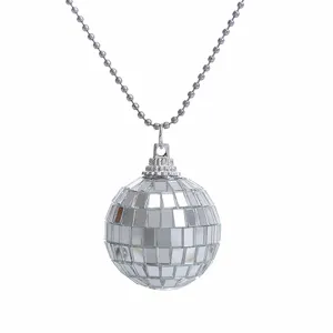 Collana con pendente a sfera da discoteca vintage anni 70 gioiello argento brillante