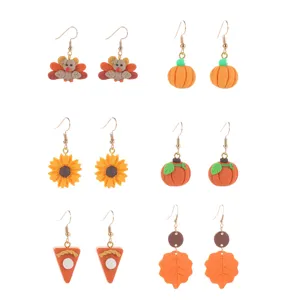 Thanksgiving Polymer-Ton Ohrringe Handgefertigte Kürbis Truthahn Ahornblatt Sonnenblumen Ohrringe Herbst Schmuck Für Damen Party Geschenk