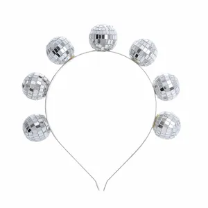 Cerchietto con sfera da disco a specchio argentato accessorio per festa retrò anni 70