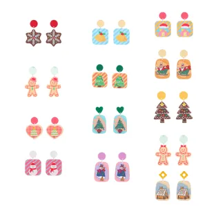 Boucles d'oreilles acrylique Noël mignon bonhomme de neige sapin bijoux de fête cadeaux