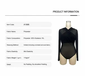 Sexy black long sleeve mesh crossover halter bodysuit for women, elegant slim fit sexy clubwear.