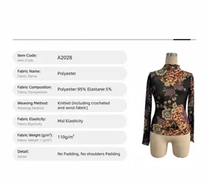 Détails haut manches longues résine florale, tissu mélange polyester élasthanne extensible.