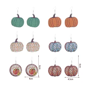 Autumn Thanksgiving pumpkin earrings set with leopard print and fun holiday themes for women.