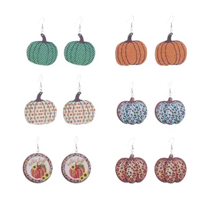 Vintage Wooden Thanksgiving Earrings Leopard Pumpkin Turkey Dangle Earrings For Women Autumn Festive Drop Earrings Party Jewelry Gift