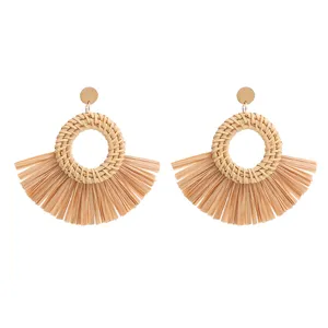 Handgemaakte geweven rattan raffia waaier oorbellen zomer strand vakantie sieraden