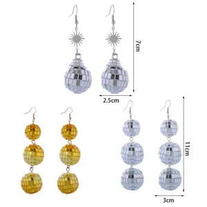 Orecchini pendenti palla disco retro 70s lunghi argento oro festa gioielli regalo