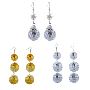Orecchini a Pendente Disco Ball Argento Retrò Anni 70 Orecchini a Specchio Vintage per Donna Accessori Gioielli da Discoteca